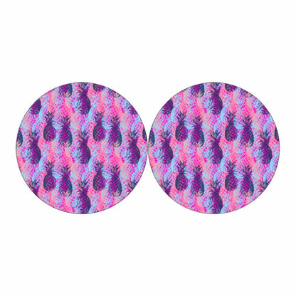 Neon Trippy Pineapple Pattern Print Car Coasters