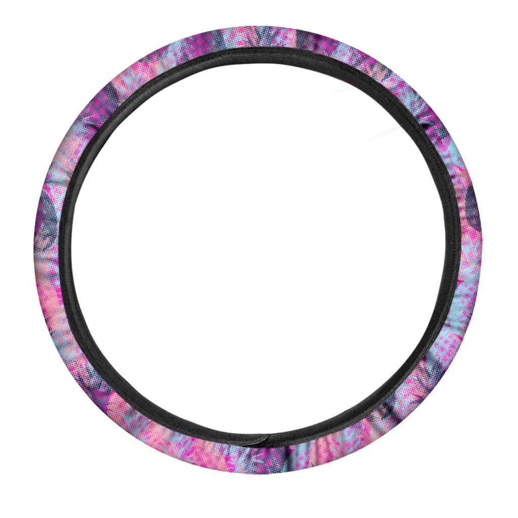 Neon Trippy Pineapple Pattern Print Car Steering Wheel Cover