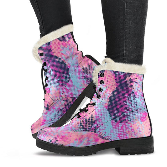Neon Trippy Pineapple Pattern Print Comfy Boots GearFrost