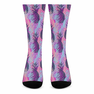 Neon Trippy Pineapple Pattern Print Crew Socks