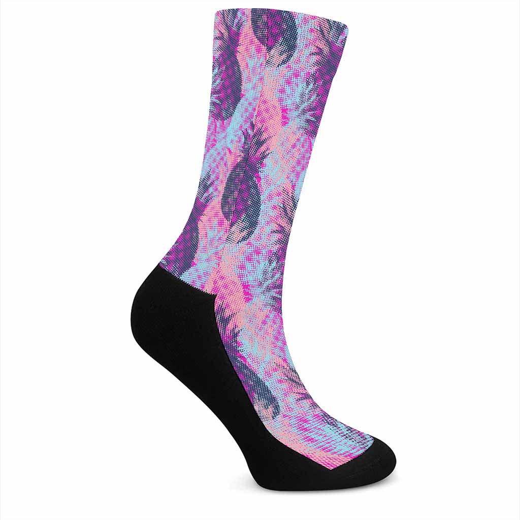 Neon Trippy Pineapple Pattern Print Crew Socks