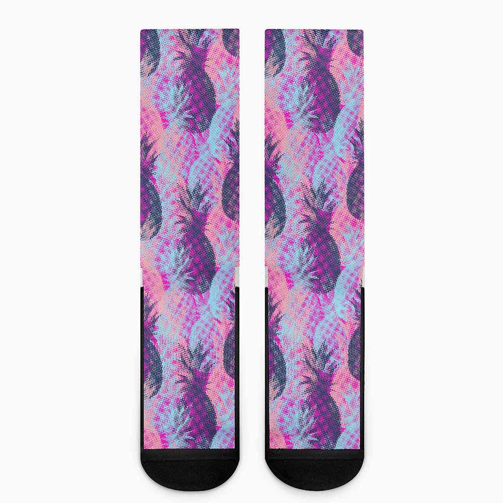 Neon Trippy Pineapple Pattern Print Crew Socks