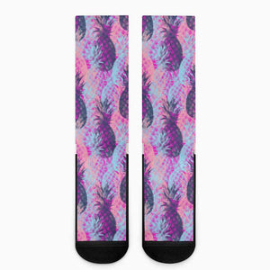 Neon Trippy Pineapple Pattern Print Crew Socks