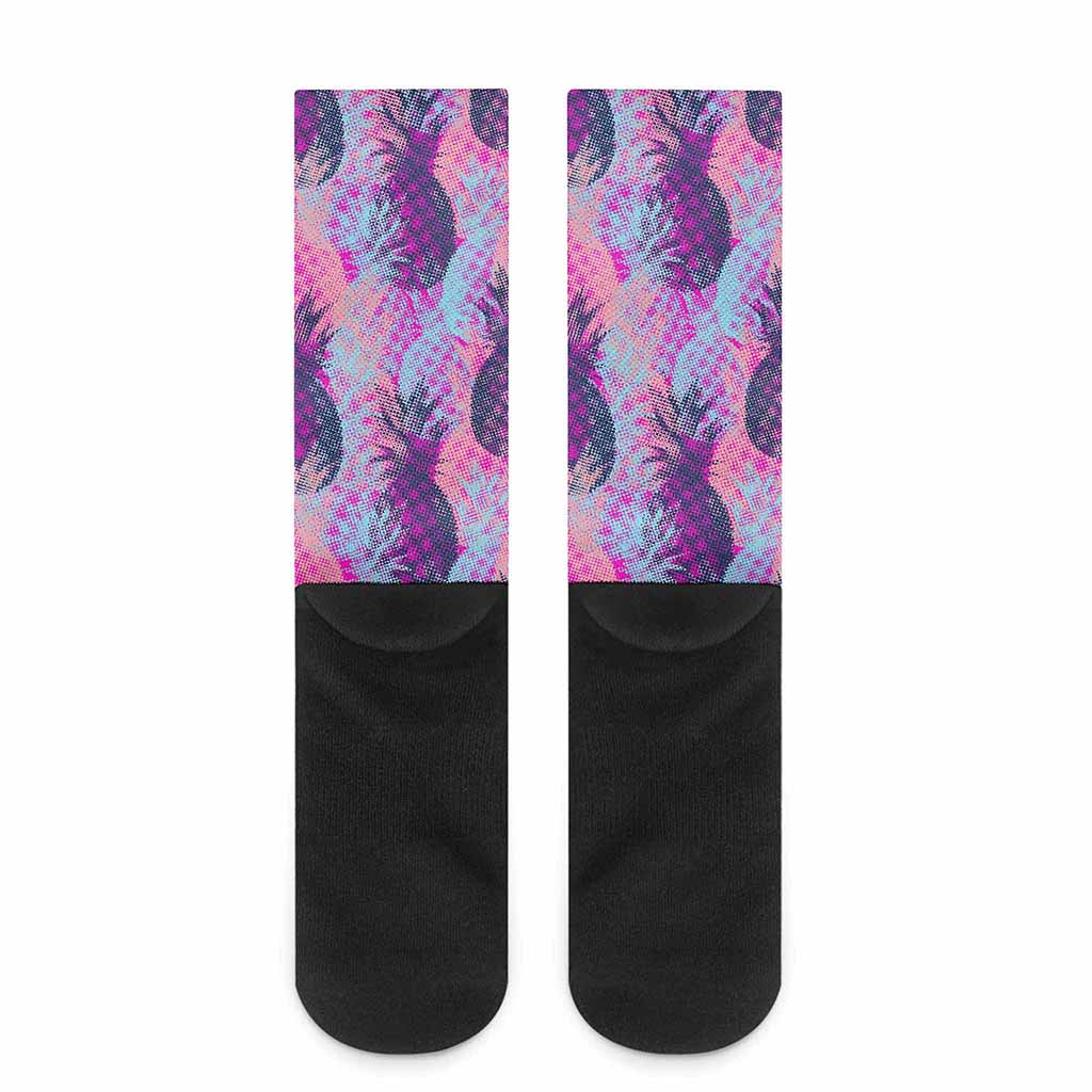 Neon Trippy Pineapple Pattern Print Crew Socks