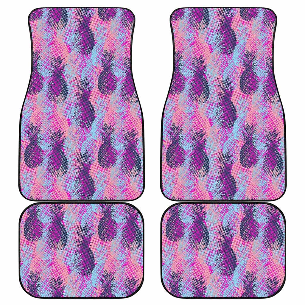 Neon Trippy Pineapple Pattern Print Front and Back Car Floor Mats