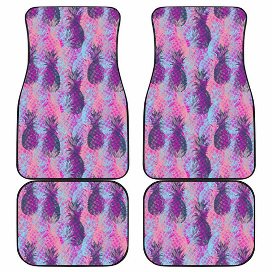Neon Trippy Pineapple Pattern Print Front and Back Car Floor Mats