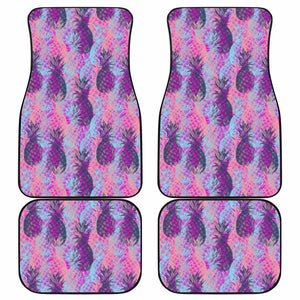 Neon Trippy Pineapple Pattern Print Front and Back Car Floor Mats