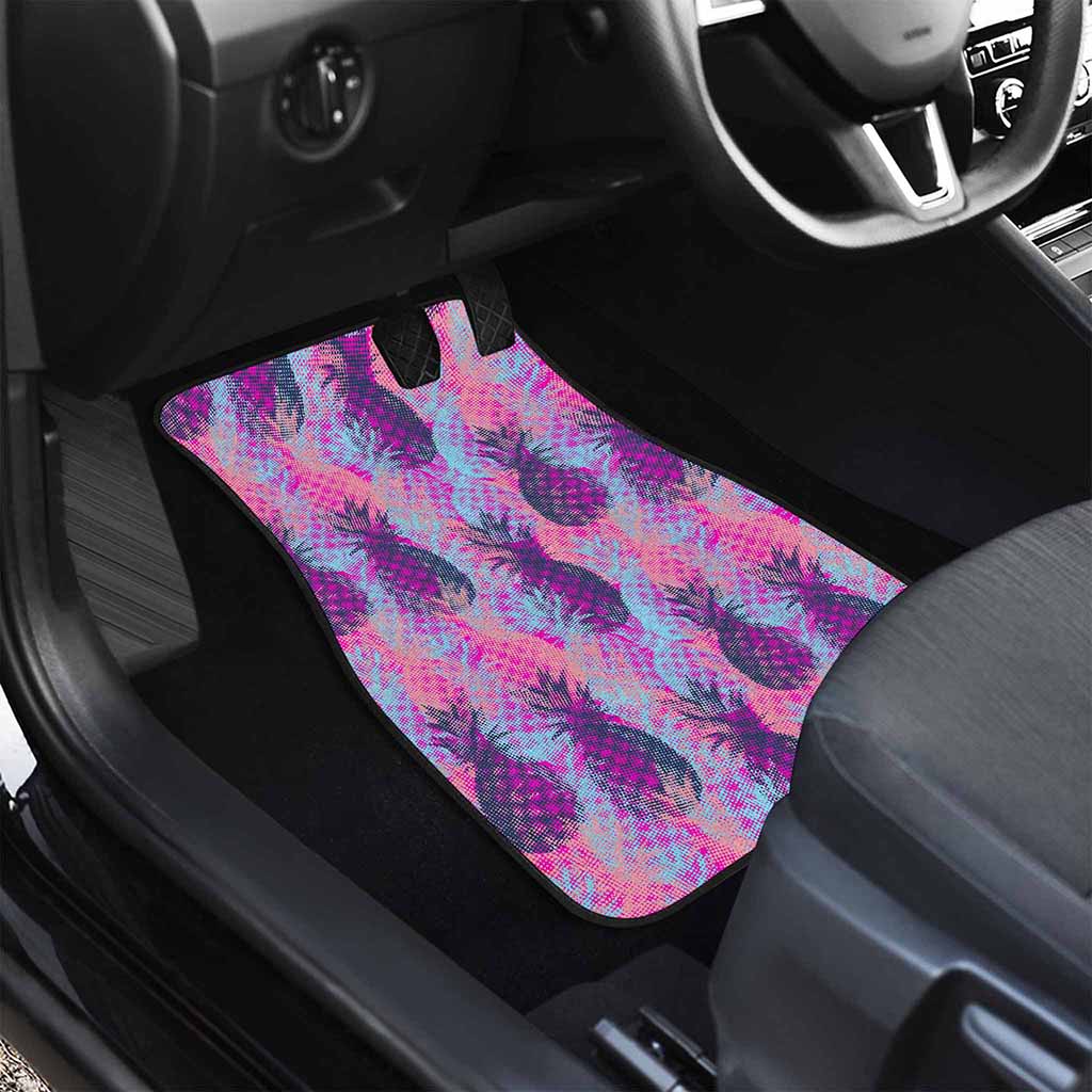 Neon Trippy Pineapple Pattern Print Front and Back Car Floor Mats