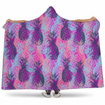 Neon Trippy Pineapple Pattern Print Hooded Blanket