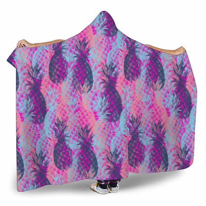 Neon Trippy Pineapple Pattern Print Hooded Blanket