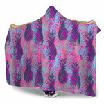 Neon Trippy Pineapple Pattern Print Hooded Blanket
