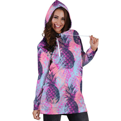 Neon Trippy Pineapple Pattern Print Hoodie Dress GearFrost