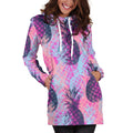 Neon Trippy Pineapple Pattern Print Pullover Hoodie Dress