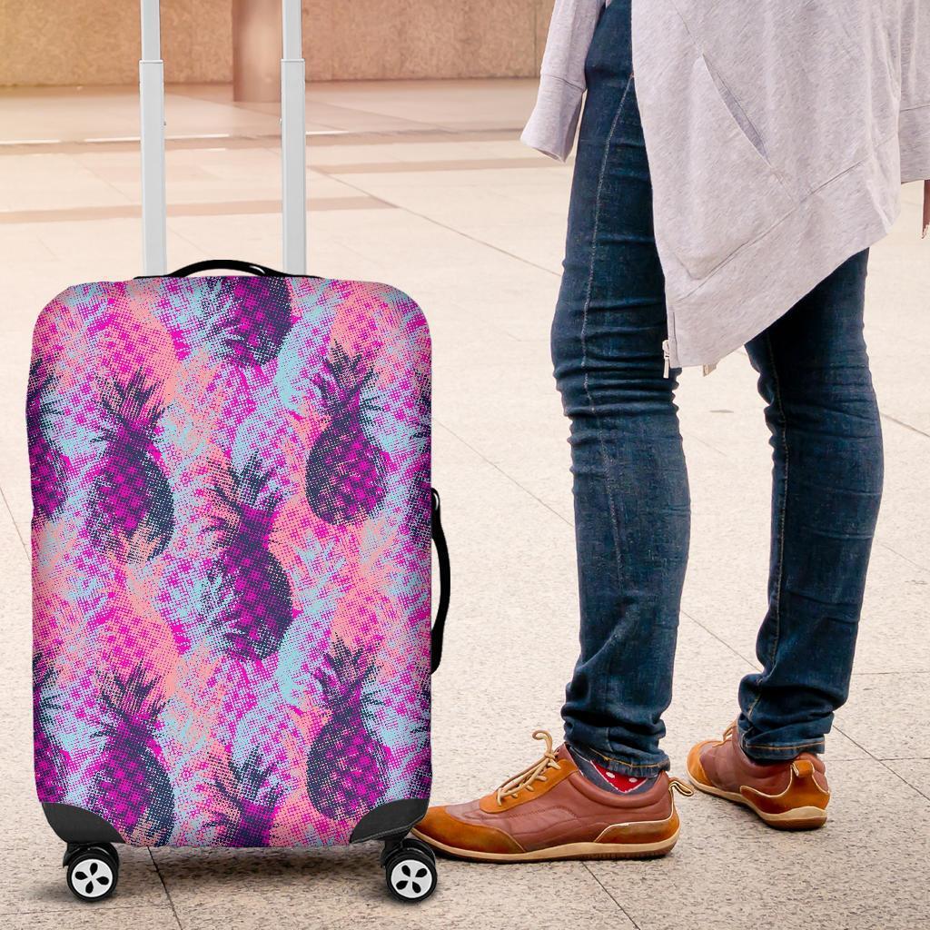 Neon Trippy Pineapple Pattern Print Luggage Cover GearFrost