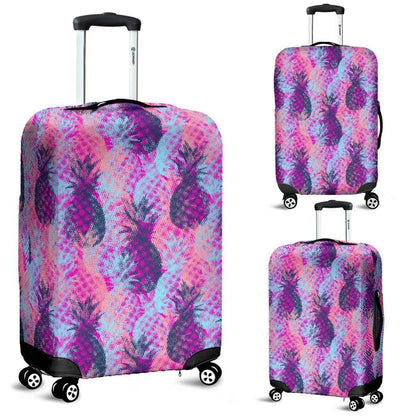 Neon Trippy Pineapple Pattern Print Luggage Cover GearFrost