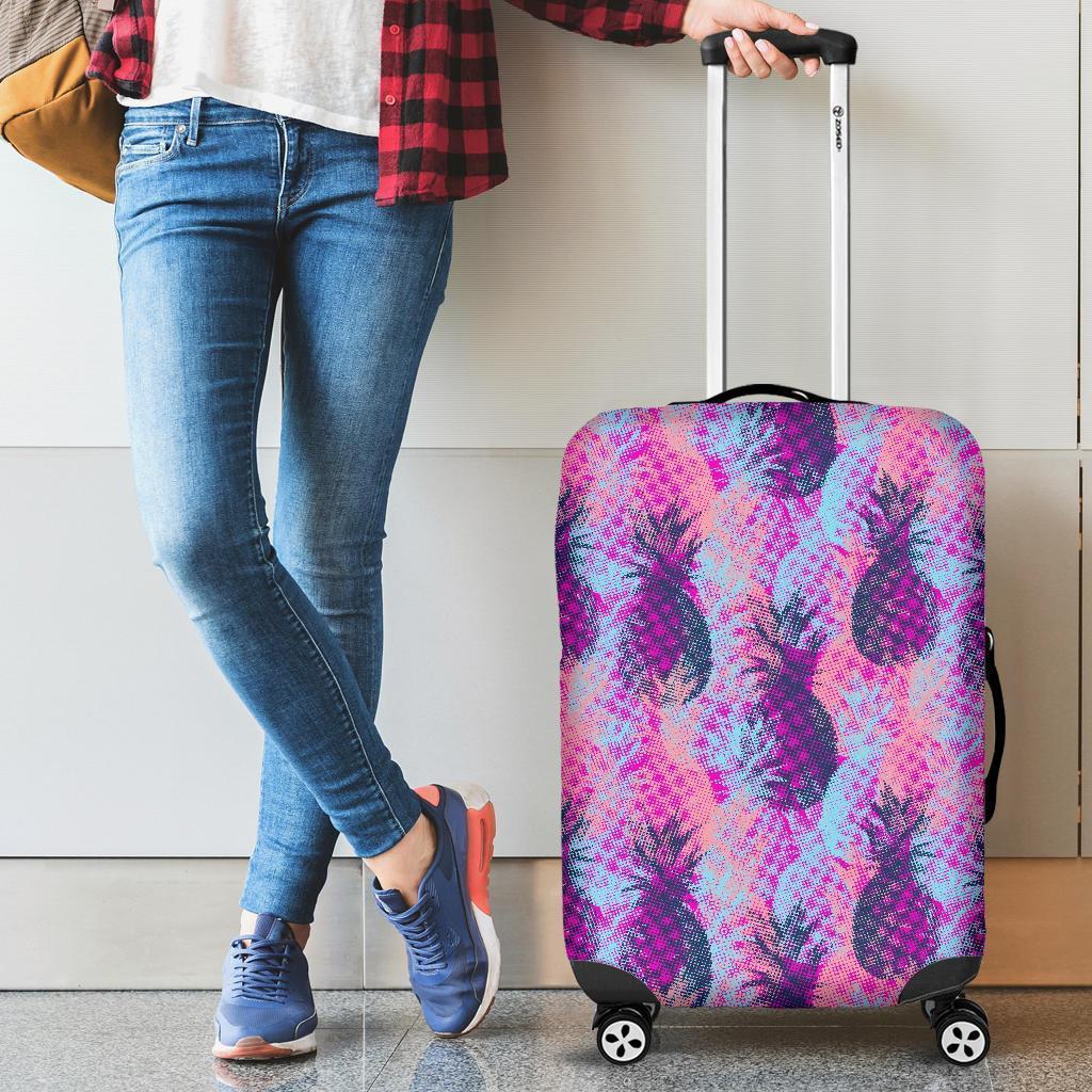 Neon Trippy Pineapple Pattern Print Luggage Cover GearFrost