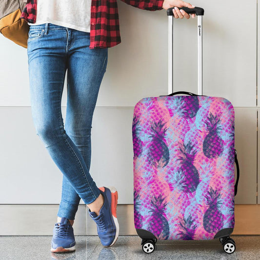 Neon Trippy Pineapple Pattern Print Luggage Cover GearFrost