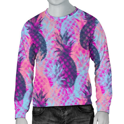 Neon Trippy Pineapple Pattern Print Men's Crewneck Sweatshirt GearFrost