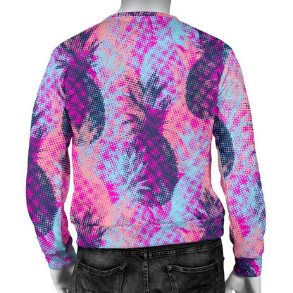 Neon Trippy Pineapple Pattern Print Men's Crewneck Sweatshirt GearFrost