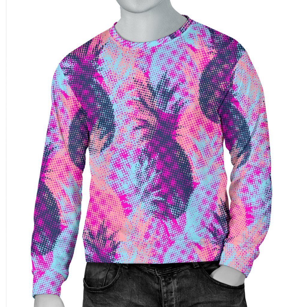 Neon Trippy Pineapple Pattern Print Men's Crewneck Sweatshirt GearFrost