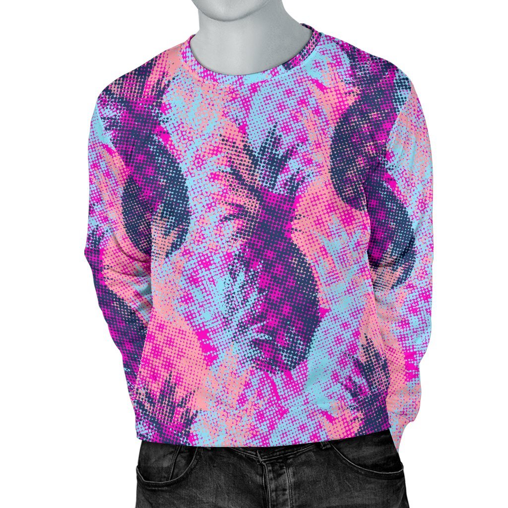Neon Trippy Pineapple Pattern Print Men's Crewneck Sweatshirt GearFrost