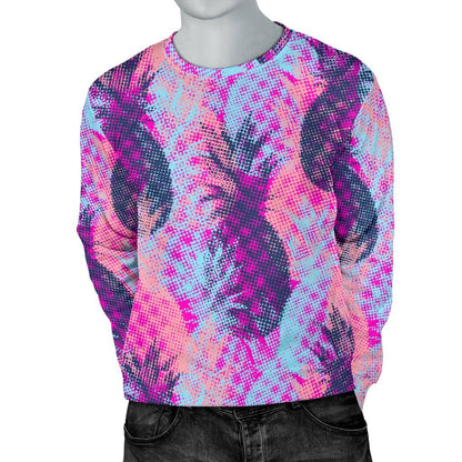 Neon Trippy Pineapple Pattern Print Men's Crewneck Sweatshirt GearFrost