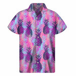 Neon Trippy Pineapple Pattern Print Men's Short Sleeve Shirt