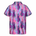 Neon Trippy Pineapple Pattern Print Men's Short Sleeve Shirt