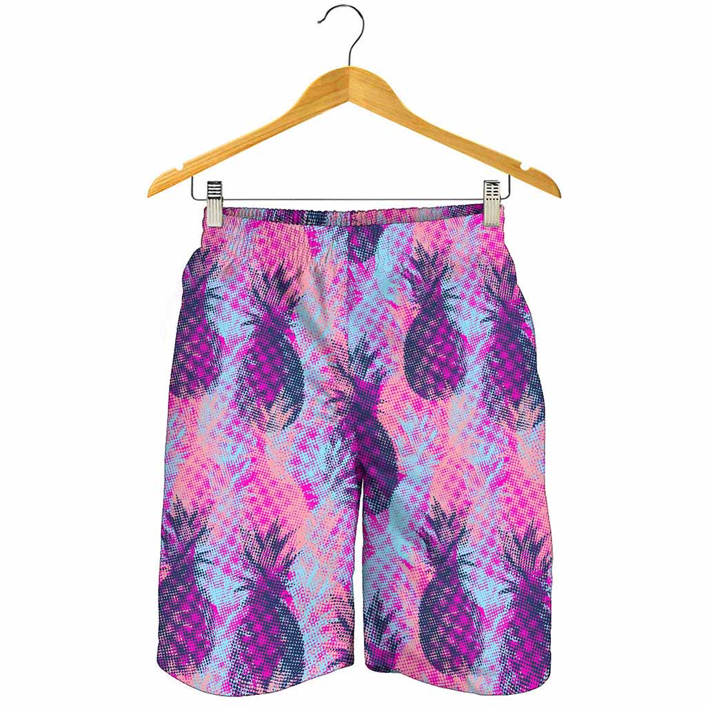 Neon Trippy Pineapple Pattern Print Men's Shorts