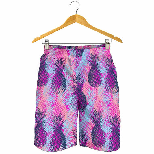 Neon Trippy Pineapple Pattern Print Men's Shorts
