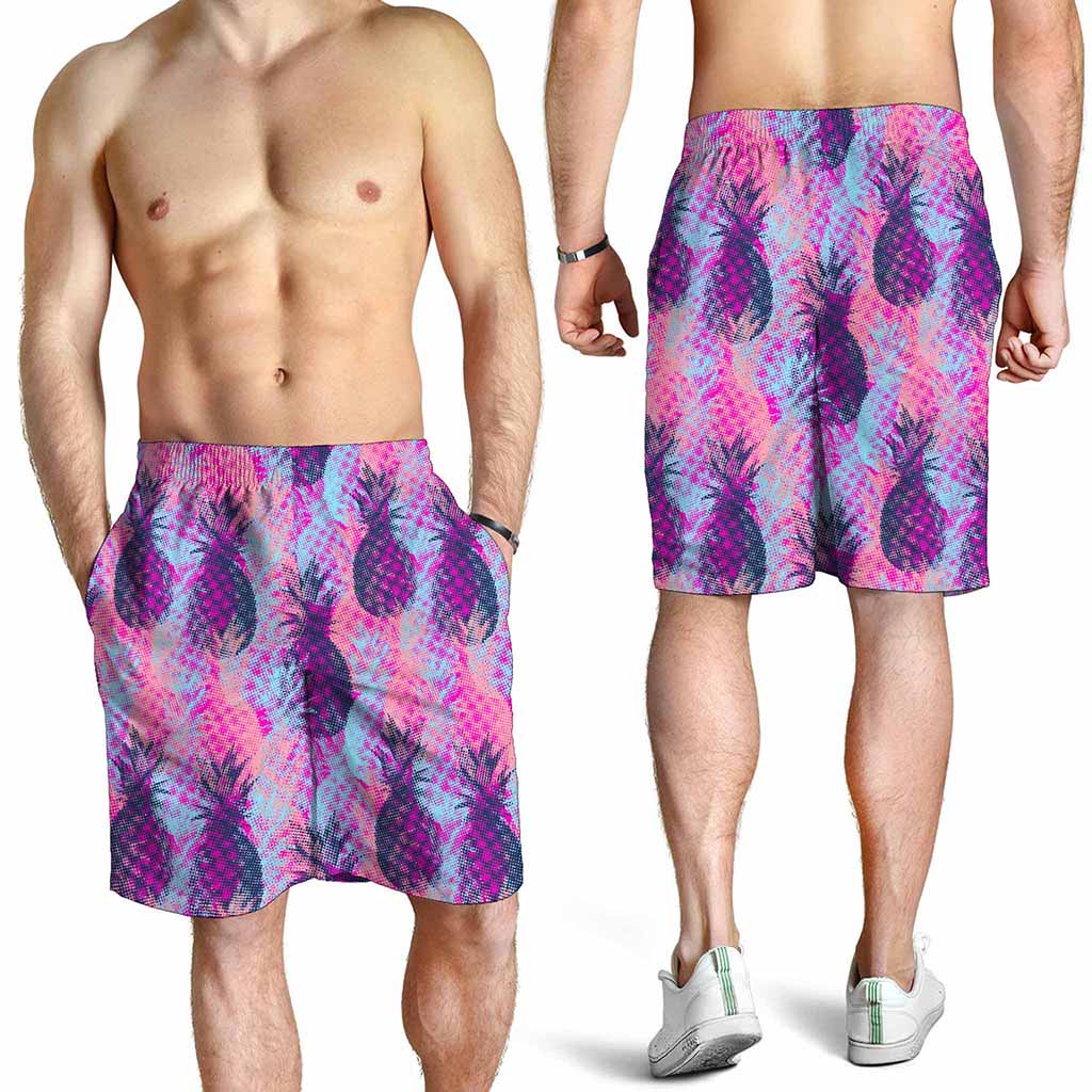 Neon Trippy Pineapple Pattern Print Men's Shorts