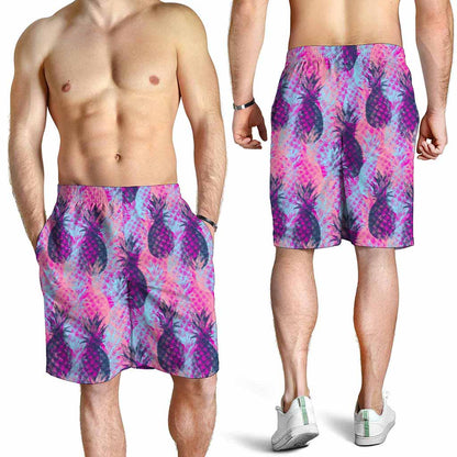 Neon Trippy Pineapple Pattern Print Men's Shorts