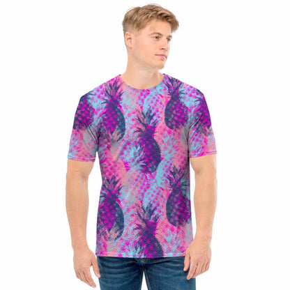 Neon Trippy Pineapple Pattern Print Men's T-Shirt