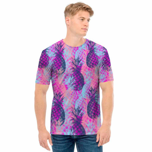 Neon Trippy Pineapple Pattern Print Men's T-Shirt