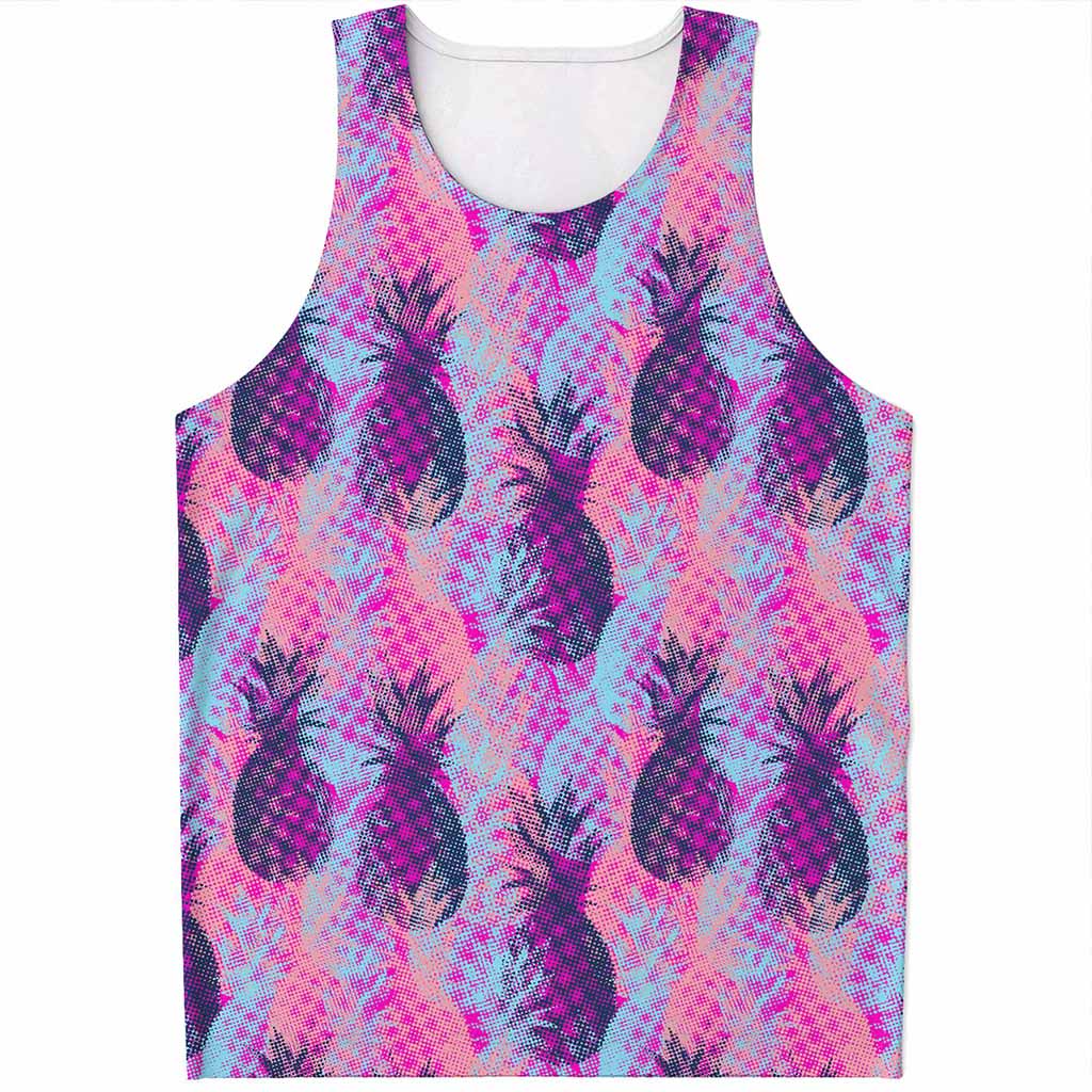 Neon Trippy Pineapple Pattern Print Men's Tank Top