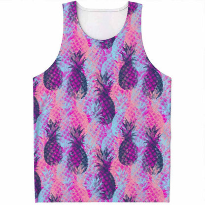 Neon Trippy Pineapple Pattern Print Men's Tank Top
