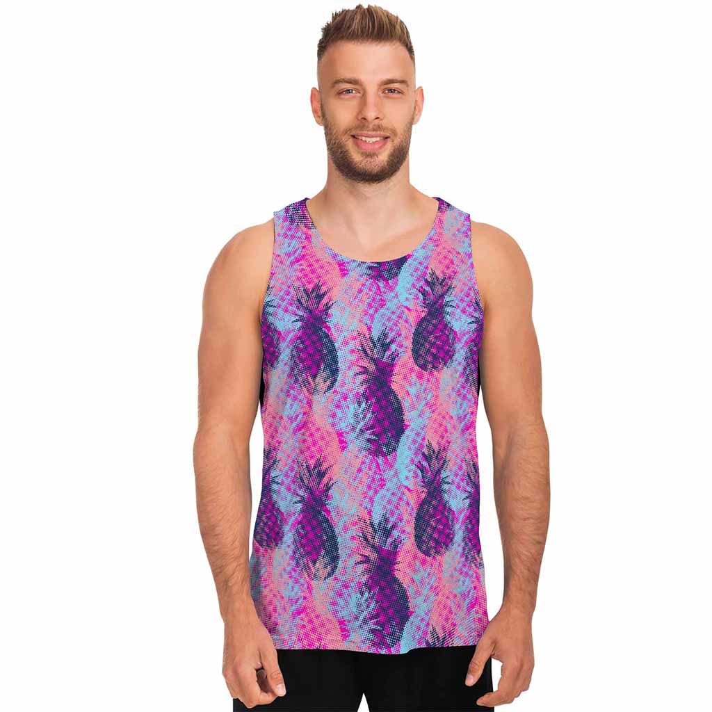 Neon Trippy Pineapple Pattern Print Men's Tank Top