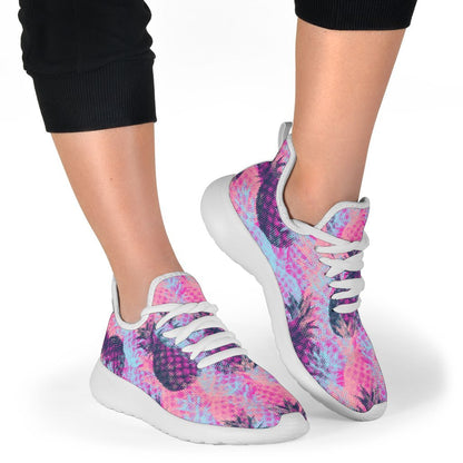 Neon Trippy Pineapple Pattern Print Mesh Knit Shoes GearFrost