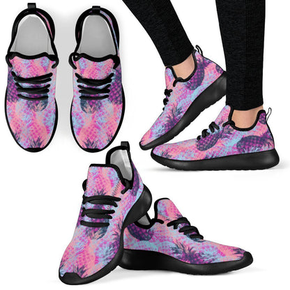 Neon Trippy Pineapple Pattern Print Mesh Knit Shoes GearFrost
