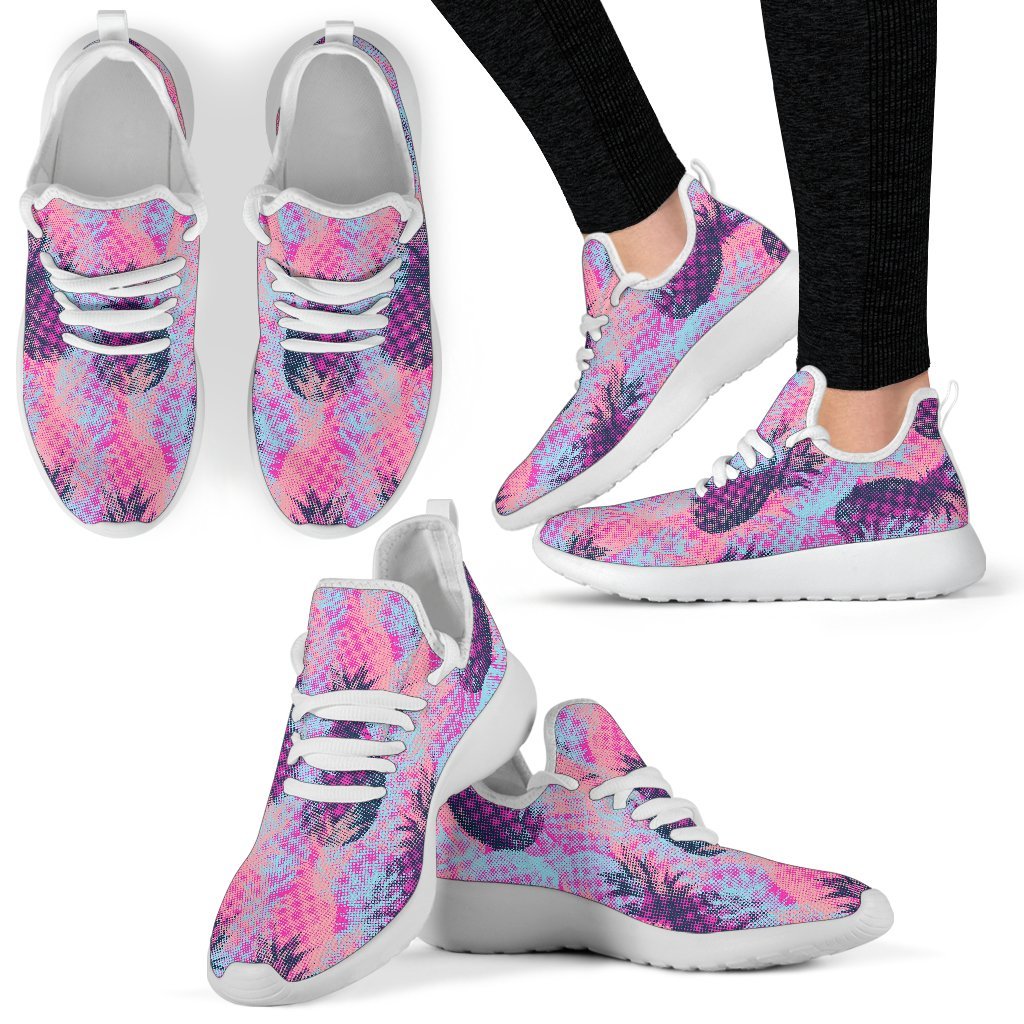 Neon Trippy Pineapple Pattern Print Mesh Knit Shoes GearFrost