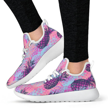 Neon Trippy Pineapple Pattern Print Mesh Knit Shoes GearFrost