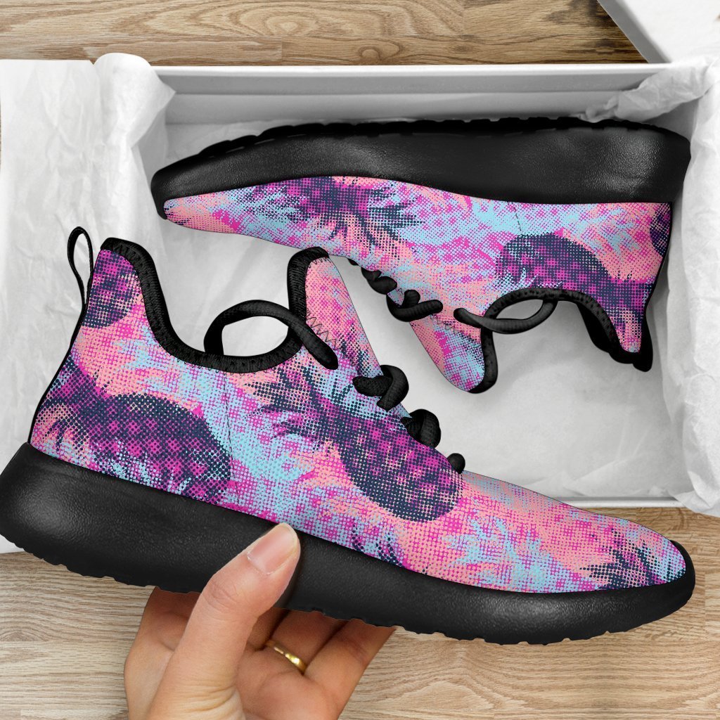 Neon Trippy Pineapple Pattern Print Mesh Knit Shoes GearFrost