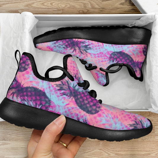 Neon Trippy Pineapple Pattern Print Mesh Knit Shoes GearFrost