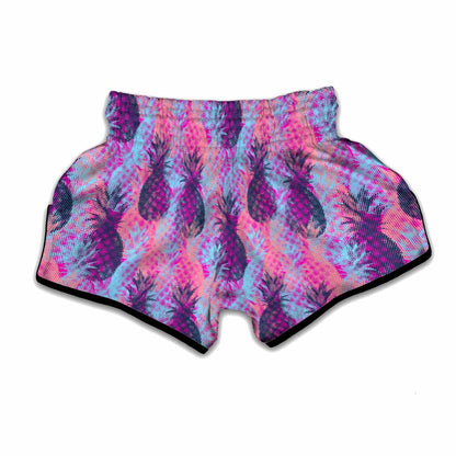 Neon Trippy Pineapple Pattern Print Muay Thai Boxing Shorts