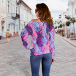 Neon Trippy Pineapple Pattern Print Off Shoulder Sweatshirt GearFrost