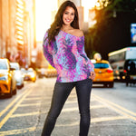 Neon Trippy Pineapple Pattern Print Off Shoulder Sweatshirt GearFrost