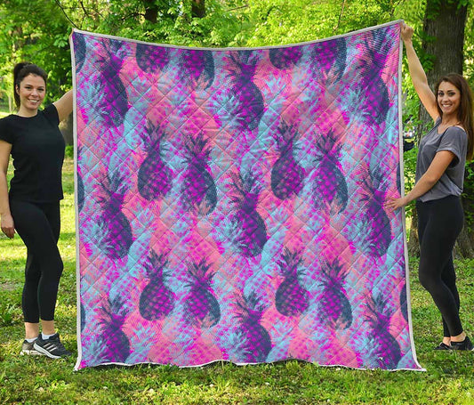 Neon Trippy Pineapple Pattern Print Quilt