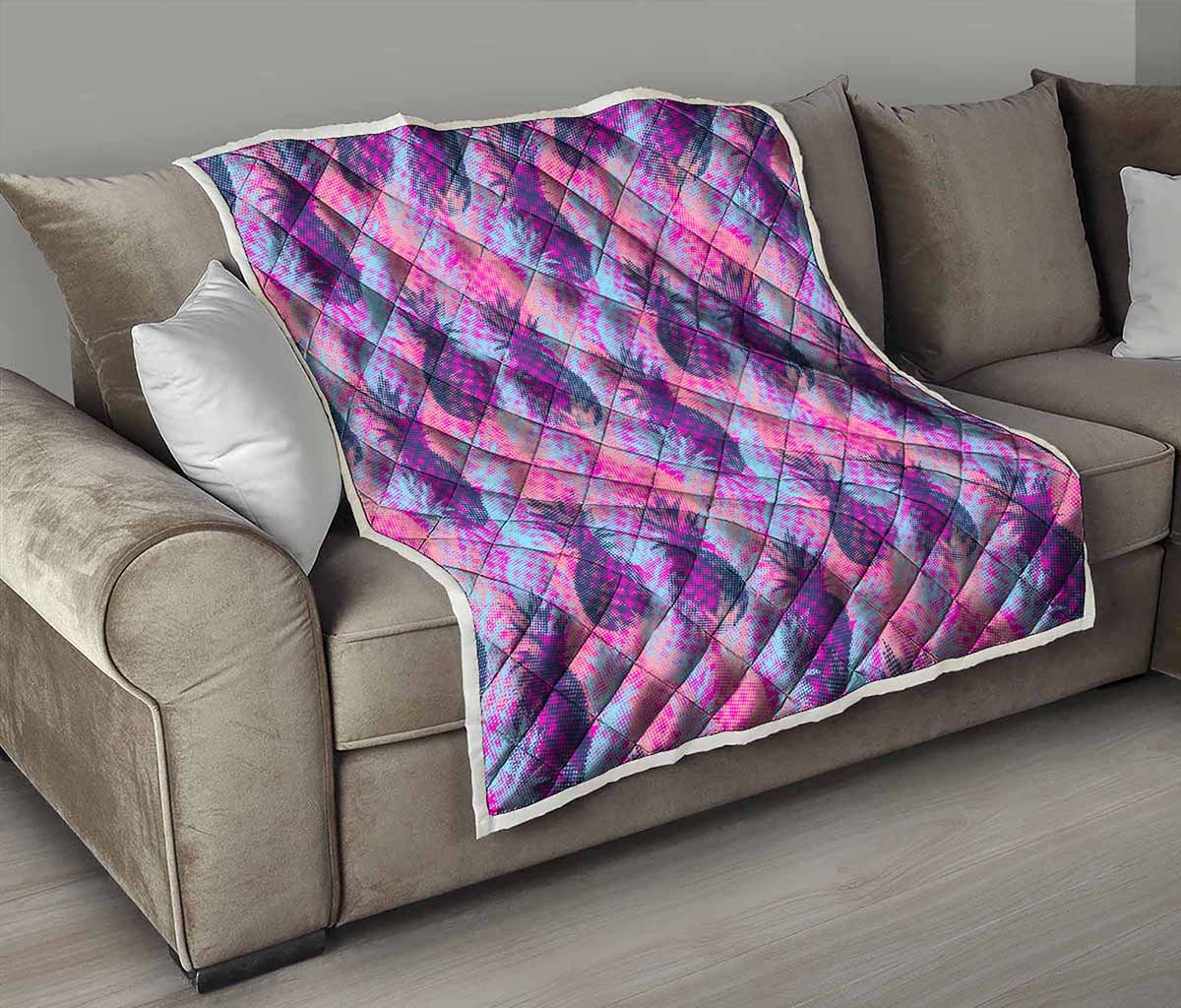 Neon Trippy Pineapple Pattern Print Quilt