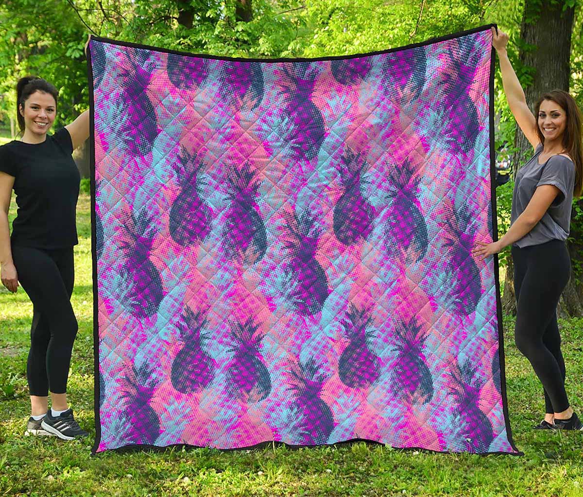 Neon Trippy Pineapple Pattern Print Quilt