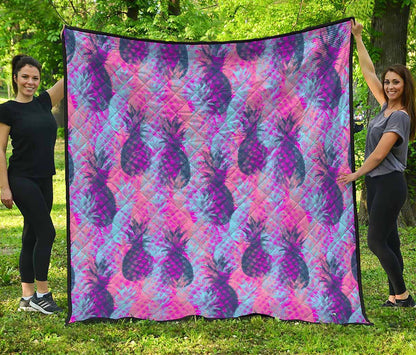 Neon Trippy Pineapple Pattern Print Quilt